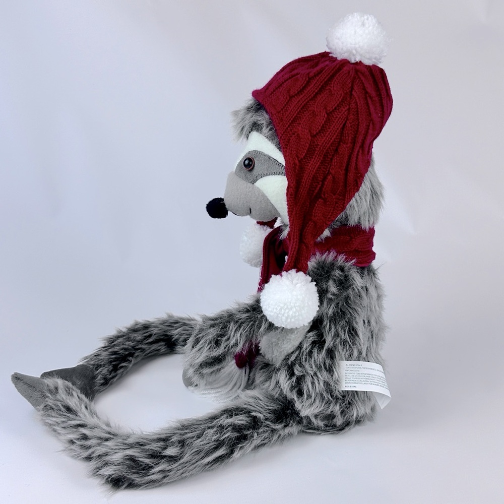 Winter Holiday Sloth. Wearing Red & White Winter Hat and Scarf. Weighted Bottom